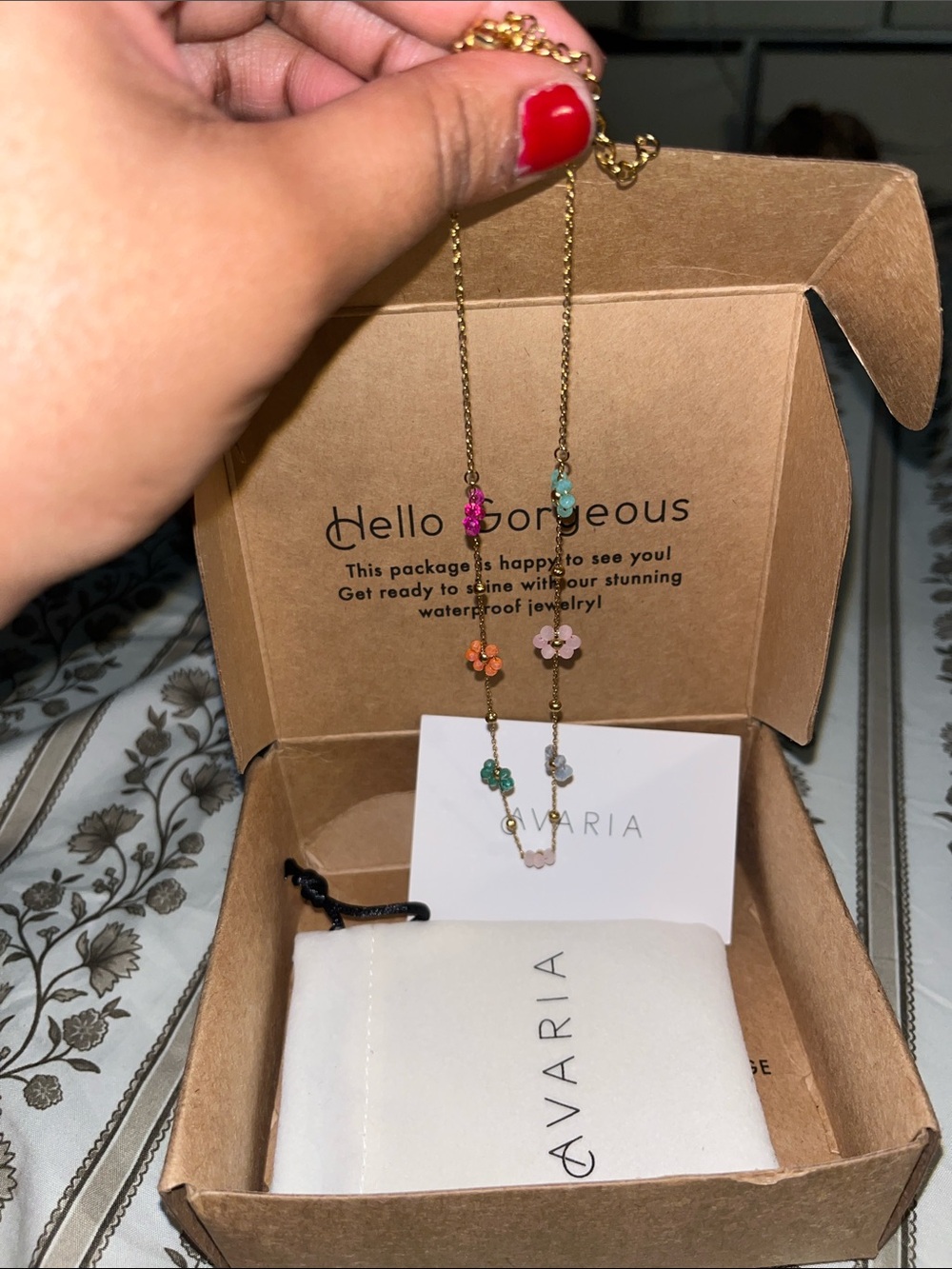 Gold Necklace with Multicolor Flower Charms